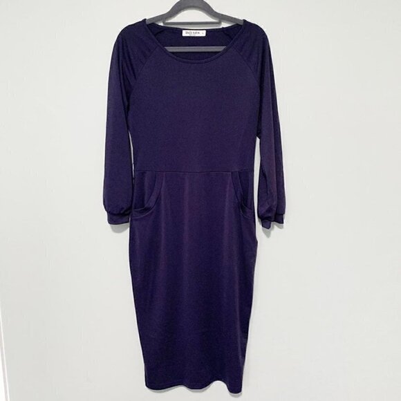 5/$25 Grace Karin navy blue long‎ sleeve fitted stretch dress with pockets - Picture 1 of 8